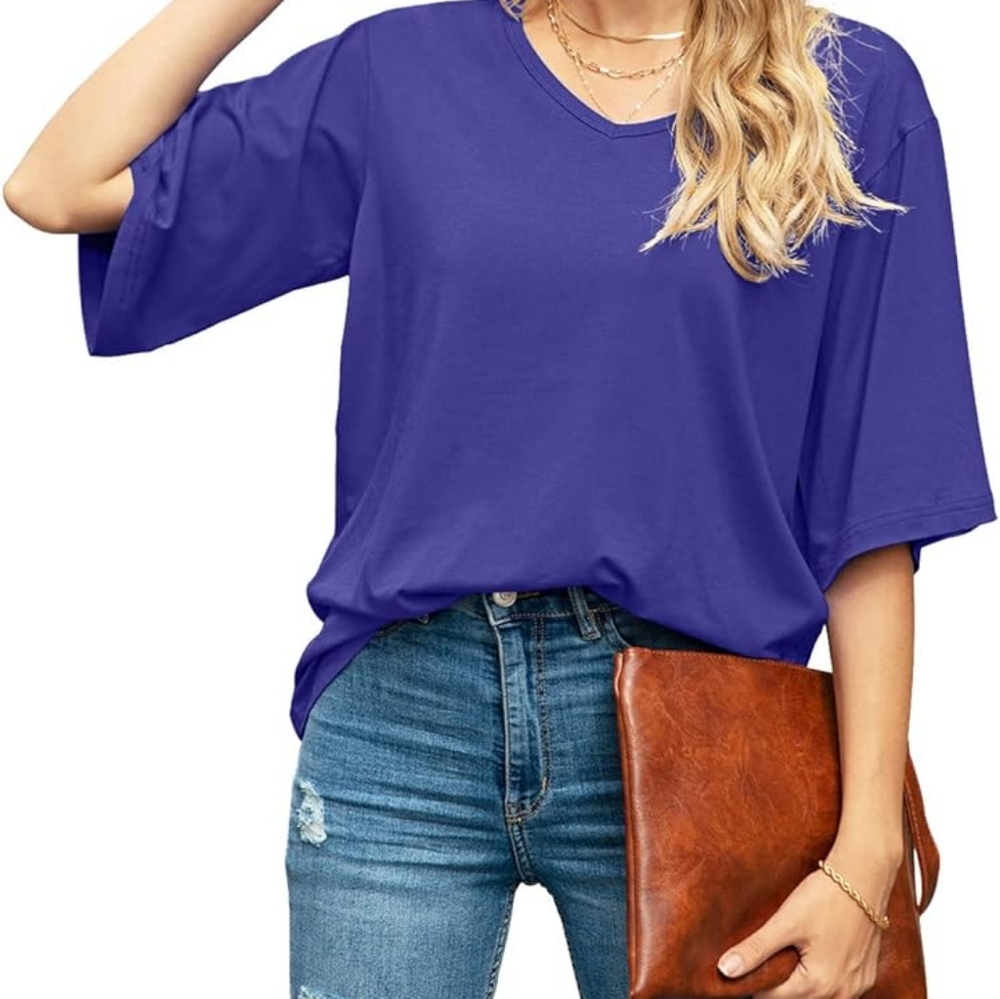 SUEANI Women's Blouse Tops Loose V Neck 3/4 Bell Sleeve Shirt.  Size small